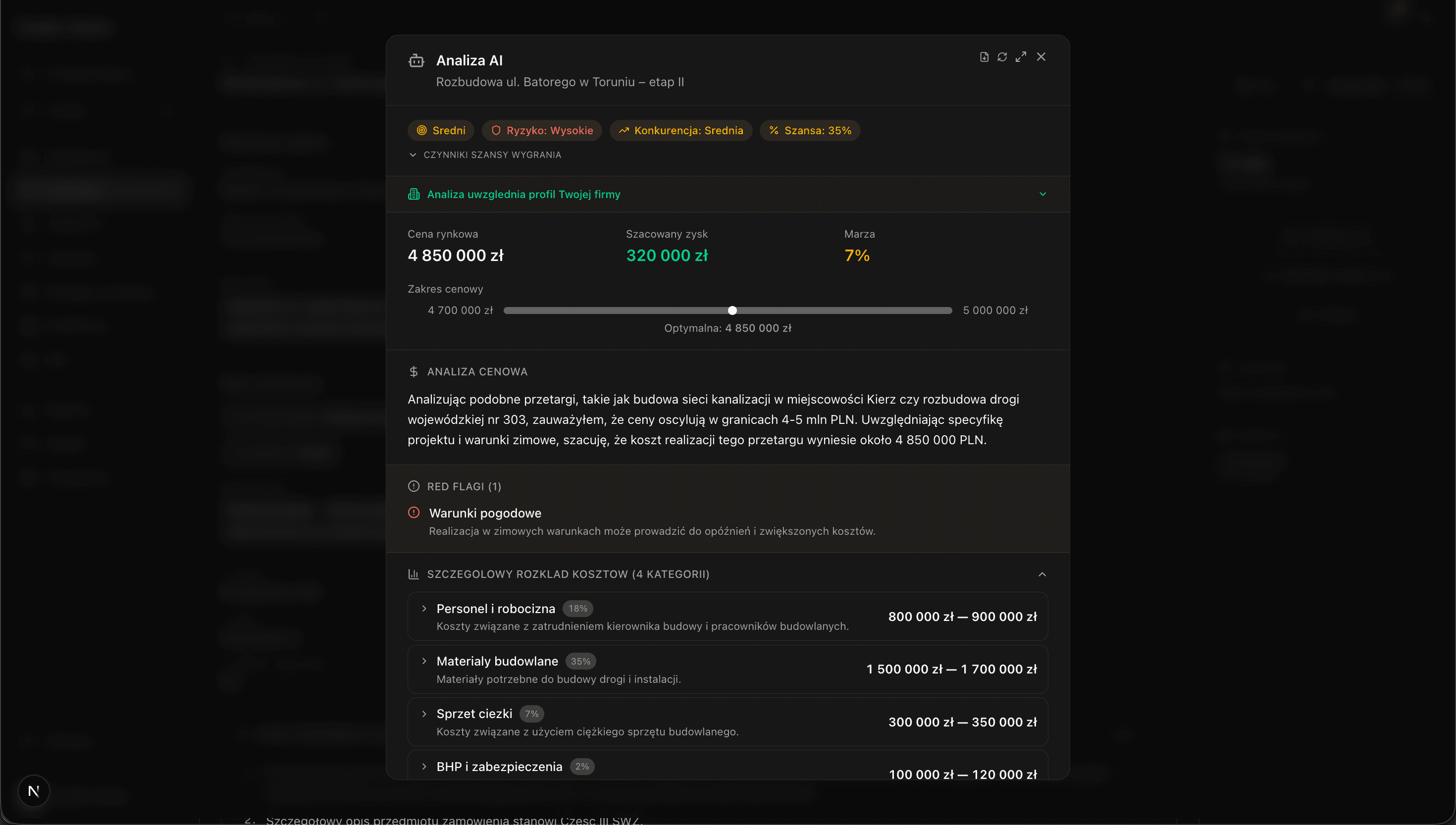 Analiza AI — szacunek kosztów, scenariusze cenowe, red flags